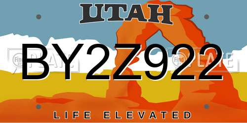 BY2Z922 Utah License Plate