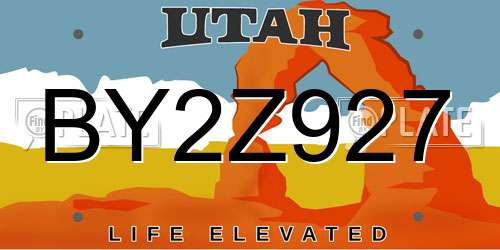BY2Z927 Utah License Plate