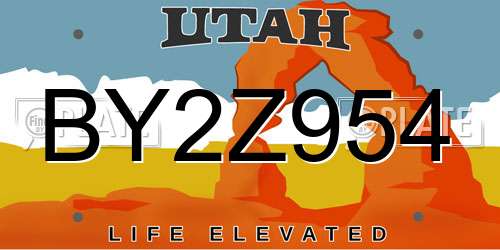 BY2Z954 Utah License Plate