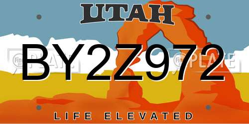 BY2Z972 Utah License Plate