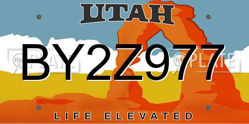 BY2Z977 Utah License Plate