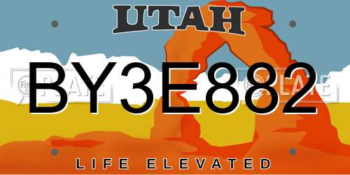 BY3E882 Utah License Plate