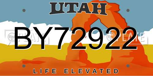 BY72922 Utah License Plate