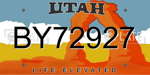 BY72927 Utah License Plate