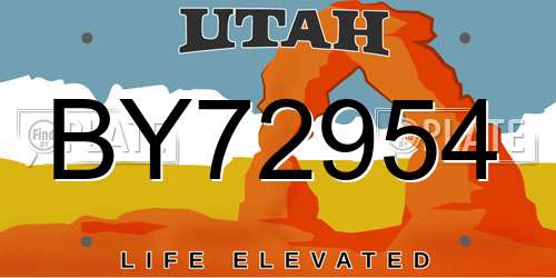 BY72954 Utah License Plate