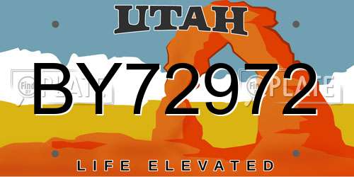 BY72972 Utah License Plate