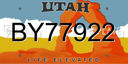 BY77922 Utah License Plate