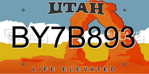 BY7B893 Utah License Plate