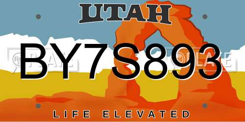 BY7S893 Utah License Plate
