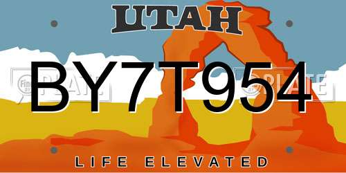 BY7T954 Utah License Plate