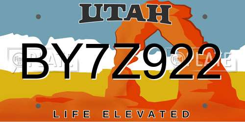 BY7Z922 Utah License Plate