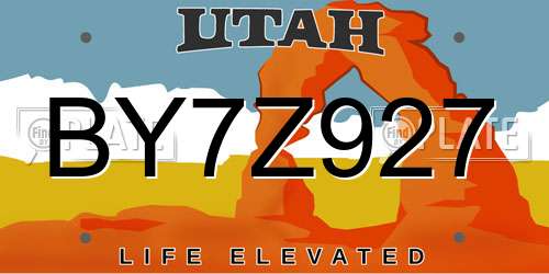 BY7Z927 Utah License Plate