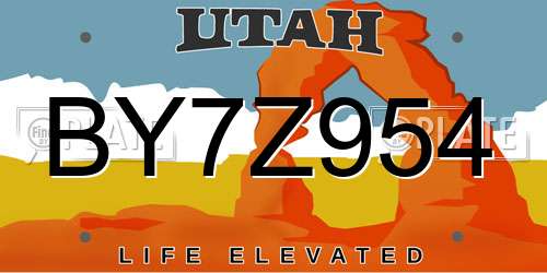 BY7Z954 Utah License Plate