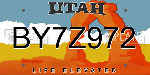 BY7Z972 Utah License Plate