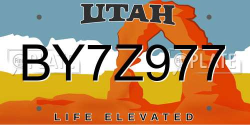 BY7Z977 Utah License Plate