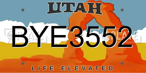 BYE3552 Utah License Plate