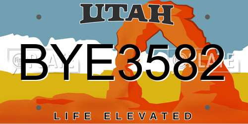 BYE3582 Utah License Plate