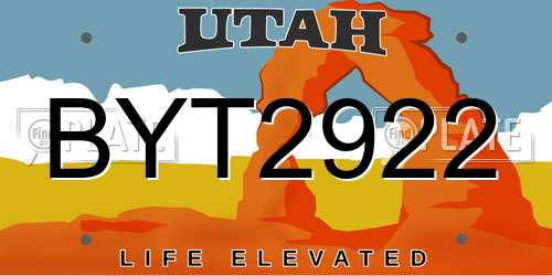 BYT2922 Utah License Plate