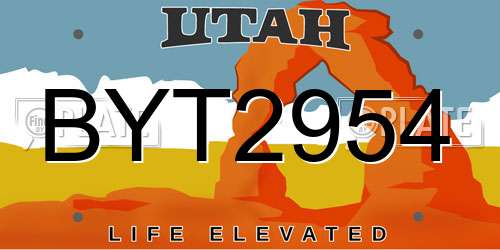 BYT2954 Utah License Plate