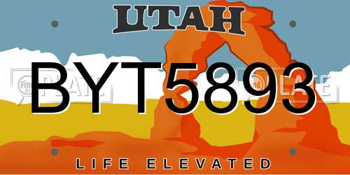 BYT5893 Utah License Plate