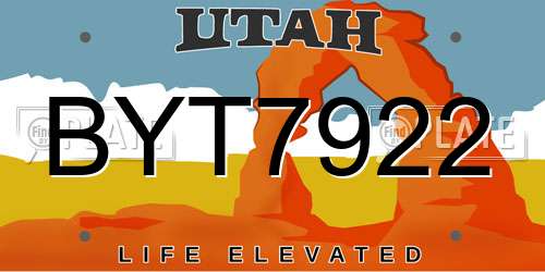 BYT7922 Utah License Plate