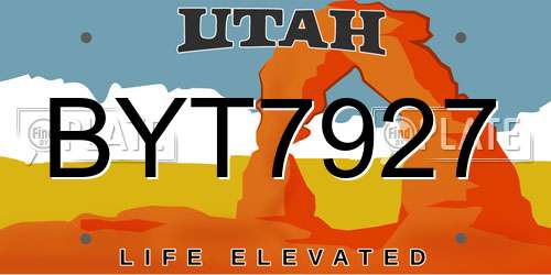 BYT7927 Utah License Plate