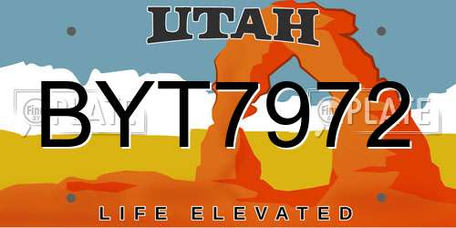 BYT7972 Utah License Plate