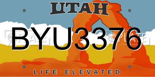 BYU3376 Utah License Plate