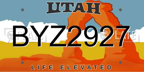 BYZ2927 Utah License Plate