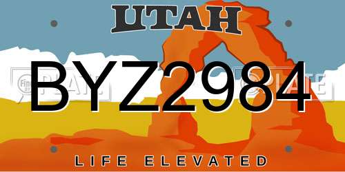 BYZ2984 Utah License Plate