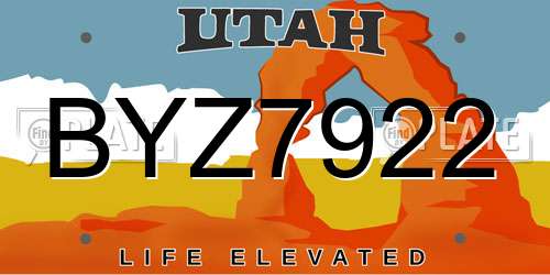 BYZ7922 Utah License Plate
