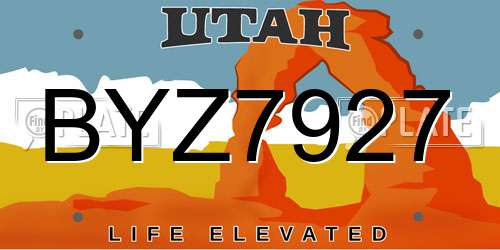 BYZ7927 Utah License Plate