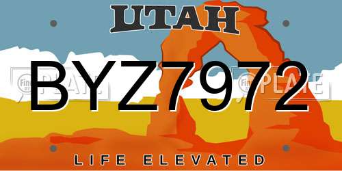 BYZ7972 Utah License Plate