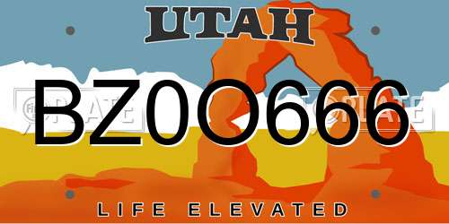 BZ0O666 Utah License Plate