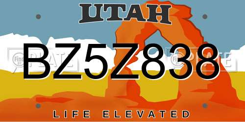 BZ5Z838 Utah License Plate