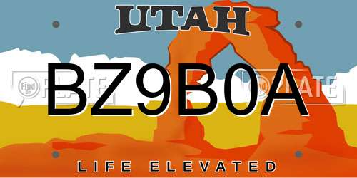 BZ9B0A Utah License Plate