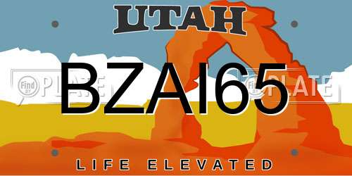BZAI65 Utah License Plate