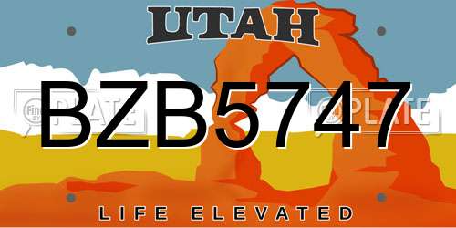 BZB5747 Utah License Plate