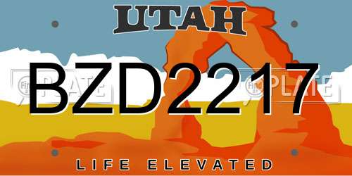 BZD2217 Utah License Plate