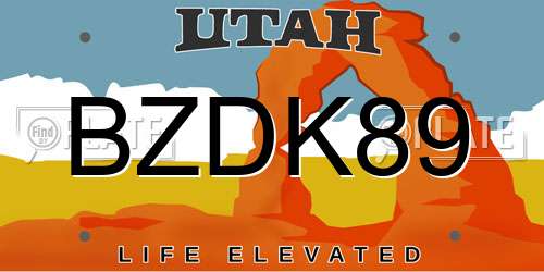 BZDK89 Utah License Plate