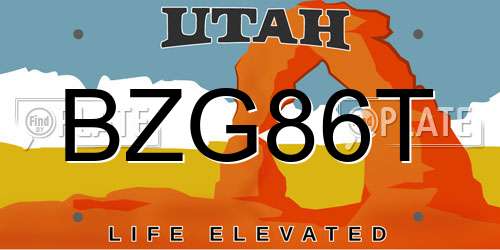 BZG86T Utah License Plate