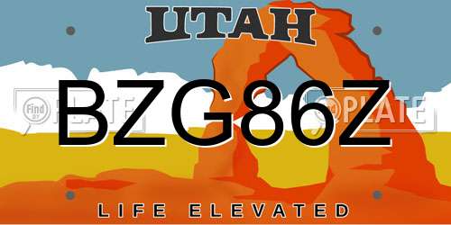 BZG86Z Utah License Plate