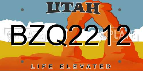 BZQ2212 Utah License Plate