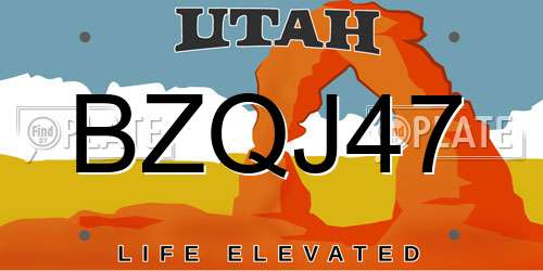 BZQJ47 Utah License Plate