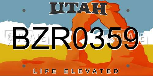 BZR0359 Utah License Plate
