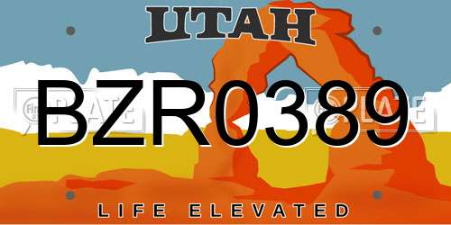BZR0389 Utah License Plate