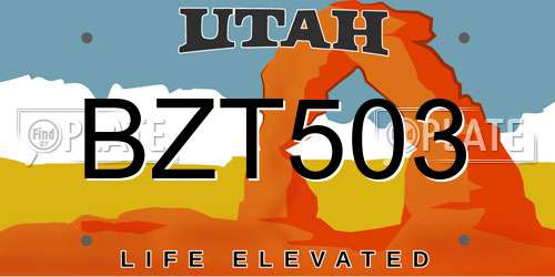 BZT503 Utah License Plate