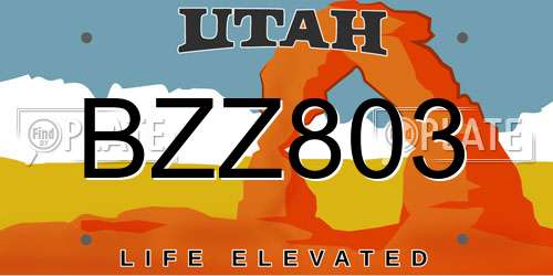 BZZ803 Utah License Plate