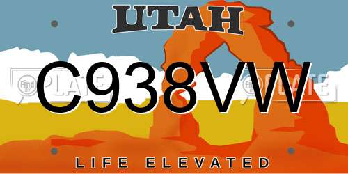C938VW Utah License Plate
