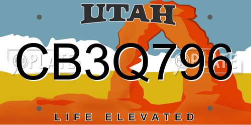 CB3Q796 Utah License Plate